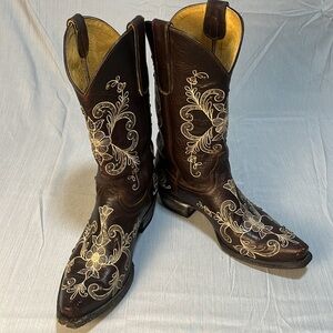 CAVENDERS Embroidered Tooled Western Boot Women’s Size 9B Brown Cowgirl FLAWS